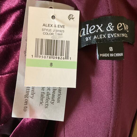 Alex Evenings Velvet One Shoulder Midi Sheath Cocktail Dress Wine Red Size 8 - Picture 8 of 11